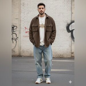 Vtg 90s Anchor Blue Heavy Corduroy Shacket Oversized Brown Shirt Jacket Y2K